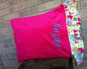 Personalized Minky Pillowcase - Travel Size Pillowcase - Standard Size PillowCase - 200 fabric choices - applique pillowcase