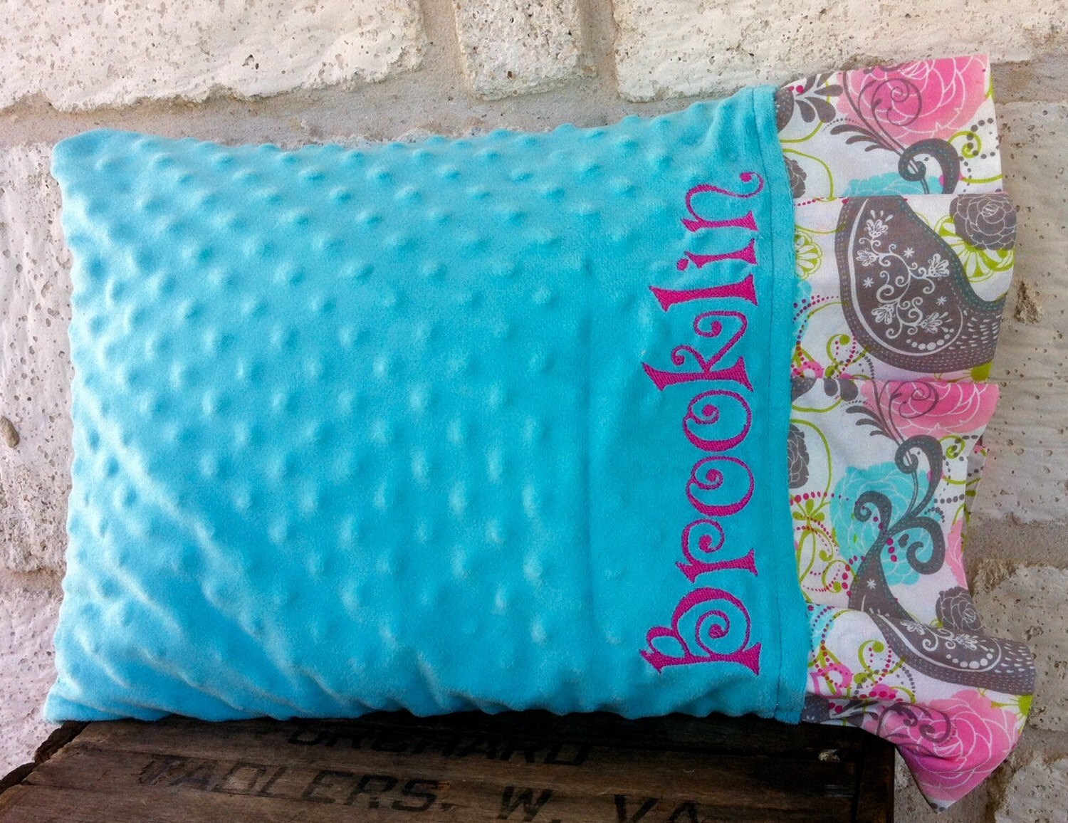 Travel Pillow Case with Fabric Ruffle and Personalizationover Etsy