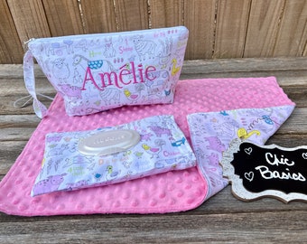 Zippered Diaper clutch with personalization and Minky changing pad - over 200 fabric choices