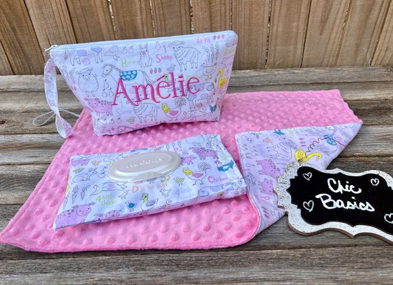 Zippered Diaper clutch with personalization and Minky changing pad - over 200 fabric choices