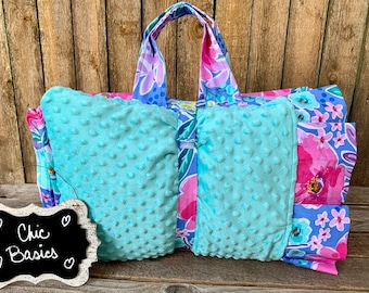 Personalized Kindermat Nap Mat cover with attached Minky Blanket & Ruffle pillowcase