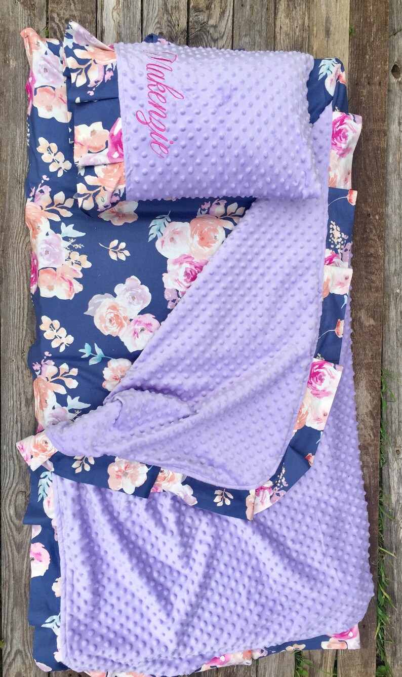 Personalized Nap Mat Cover With Attached Ruffle Minky Blanket Etsy