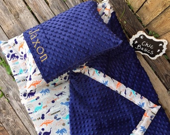 Personalized Kindermat Nap Mat cover with attached Minky Blanket & Ruffle pillowcase
