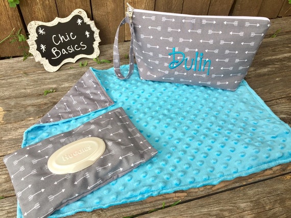 Zippered Diaper clutch with personalization and Minky changing pad - over 200 fabric choices