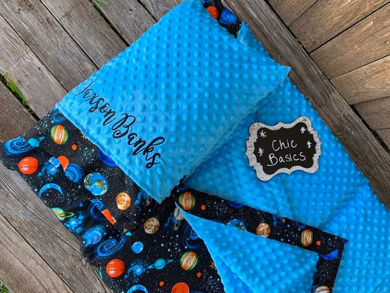 Personalized  Nap Mat cover with attached Minky Blanket & Ruffle Pillow Case