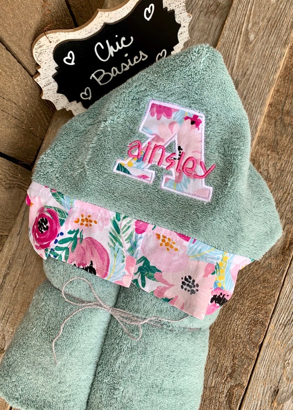Hooded Towel with personalization - over 200 fabric choices - Florial