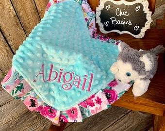 Personalized Minky Baby Blanket - Lovey Blanket - 200 Fabric Choices