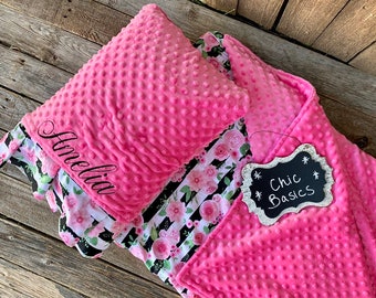 Nap Mat cover with attached Minky Blanket & Ruffle Pillow Case for the Kindermat Daydreamer