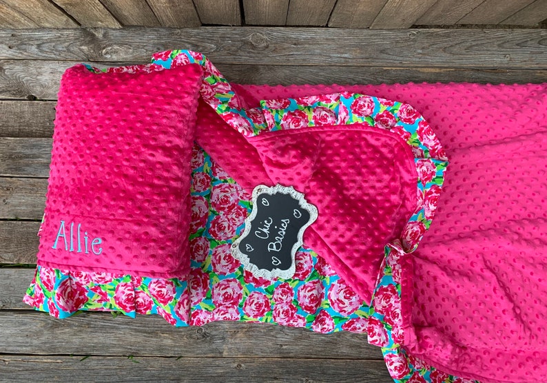 Personalized Nap Mat Cover With Attached Ruffle Minky Blanket Etsy