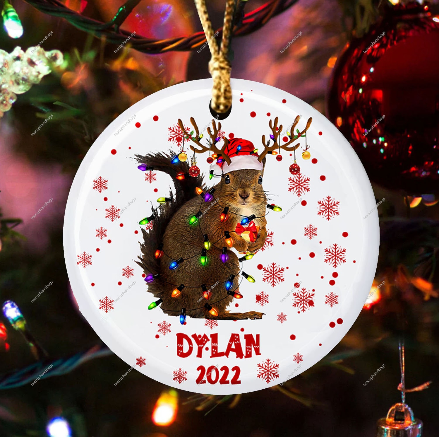 Discover Personalized Christmas Squirrel Lights Ornament, Funny Christmas Ornament