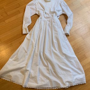 Vestido estilo pradera de algodón blanco vintage de los años 70, talla mediana/grande