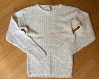 Vtg 80's 90's Wool/Angora Blend Pointelle Knit Pullover Crewneck Sweater Size S (XS) - Talbots Sweater