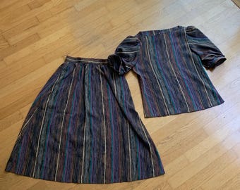 Bluzka i spódnica w stylu vintage z lat 70., zestaw do kompletu, tatuaż z Kalifornii, rozmiar XS