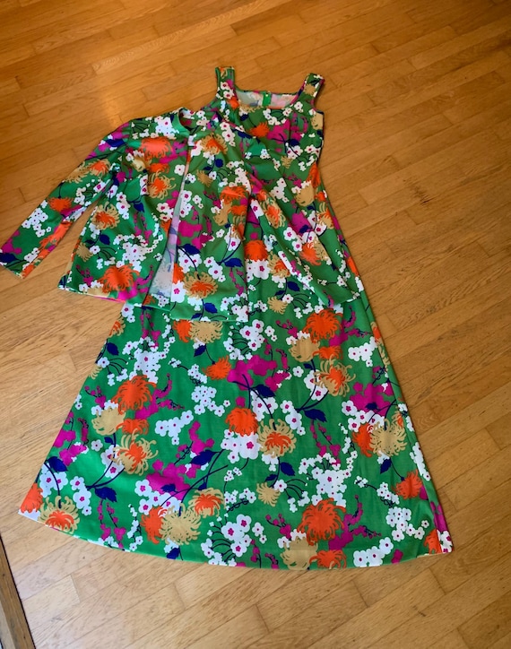 empire-waist tank maxi dress in floral Vintage 70's Floral Print Empire Waist Tank Maxi Dress with Matching Jacket  Size Small, Kay Windsor