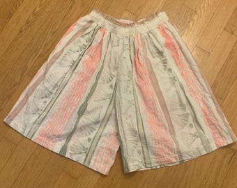 Vintage 80's Elastic Waistband - High Waist Cotton Pastel Stripe Shorts Size M, Hand Painted Shorts - Alegre