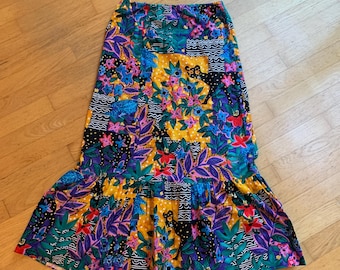 Falda estilo sirena vintage de los años 80 con estampado tropical, jaguar y loro - Cintura de 71 cm (Talla pequeña/mediana)