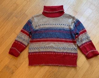 Jersey de punto de cuello alto vintage de Liz Clayborne con estampado Fair Isle, talla pequeña.