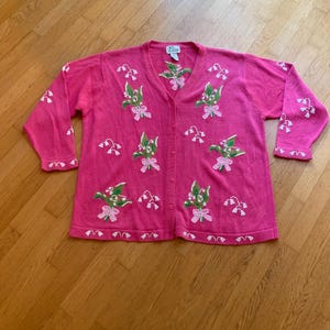 Vintage Pink Cardigan Size 2X, Quacker Factory Size with Floral Embroidery READ