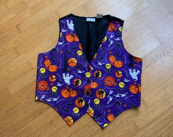 Vintage 90's Men's Halloween Vest XL, Ghosts Goblins Pumpkins Jack lanterns Vest Size XL