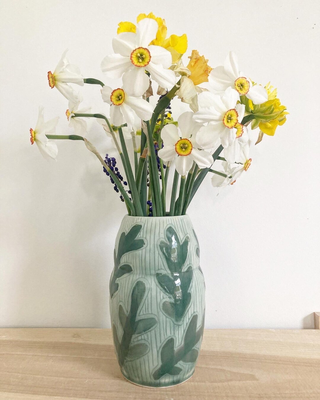 Leaf & Floral Vase / Celadon Green / Wheel Thrown Pottery / Handmade - Etsy