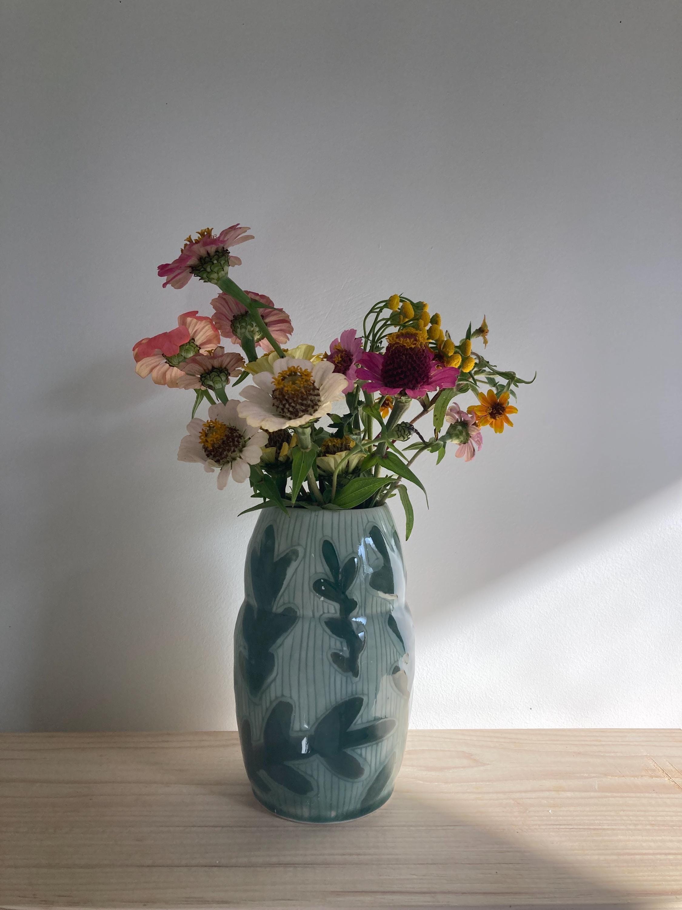 Leaf & Floral Vase / Celadon Green / Wheel Thrown Pottery / Handmade - Etsy