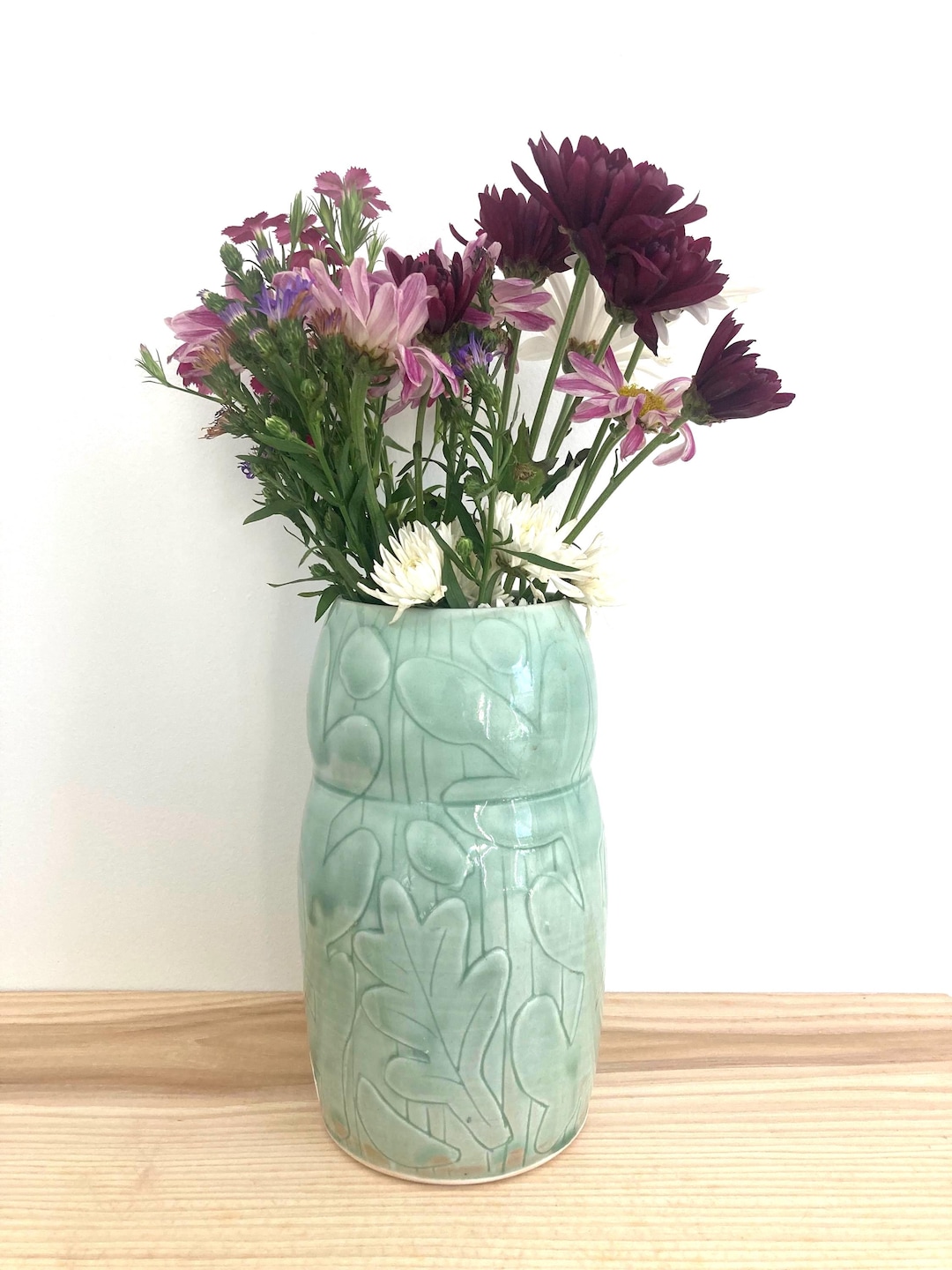 Leaf & Floral Vase / Celadon Green / Wheel Thrown Pottery / Handmade - Etsy