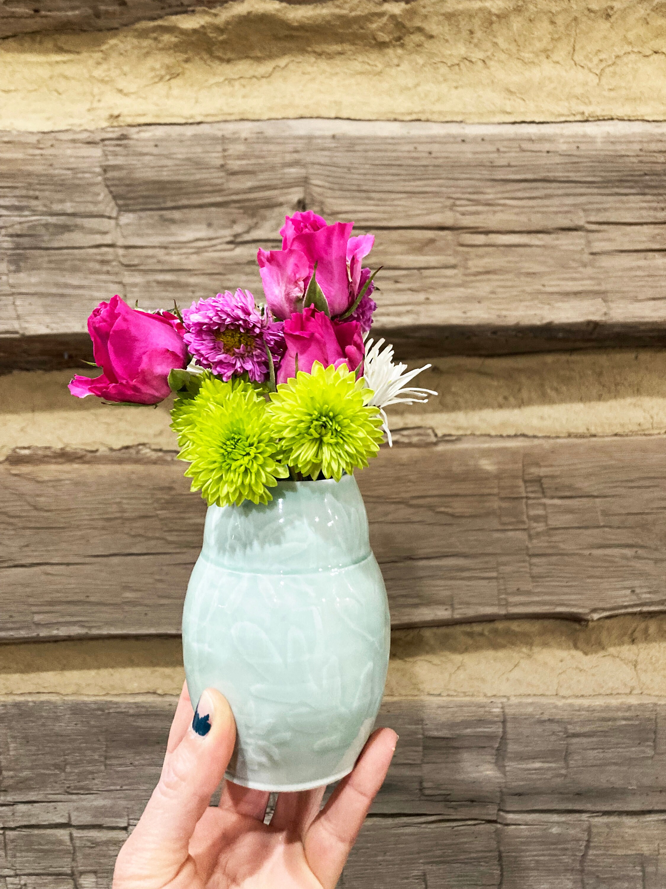 Leaf & Floral Bud Vase / Celadon Green / Wheel Thrown Pottery ...