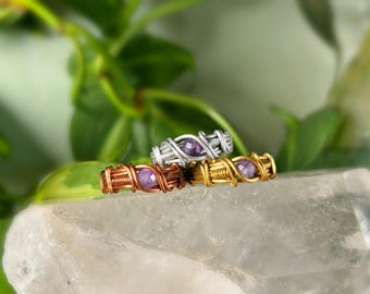 Custom-Sized Wire Wrapped Amethyst February Birthstone Ring “The Colette”
