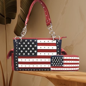 アメリカ国旗の財布 + ウォレットセット - 独立記念日の財布 - ラインストーンカントリー財布 - 独立記念日の財布 - 愛国心