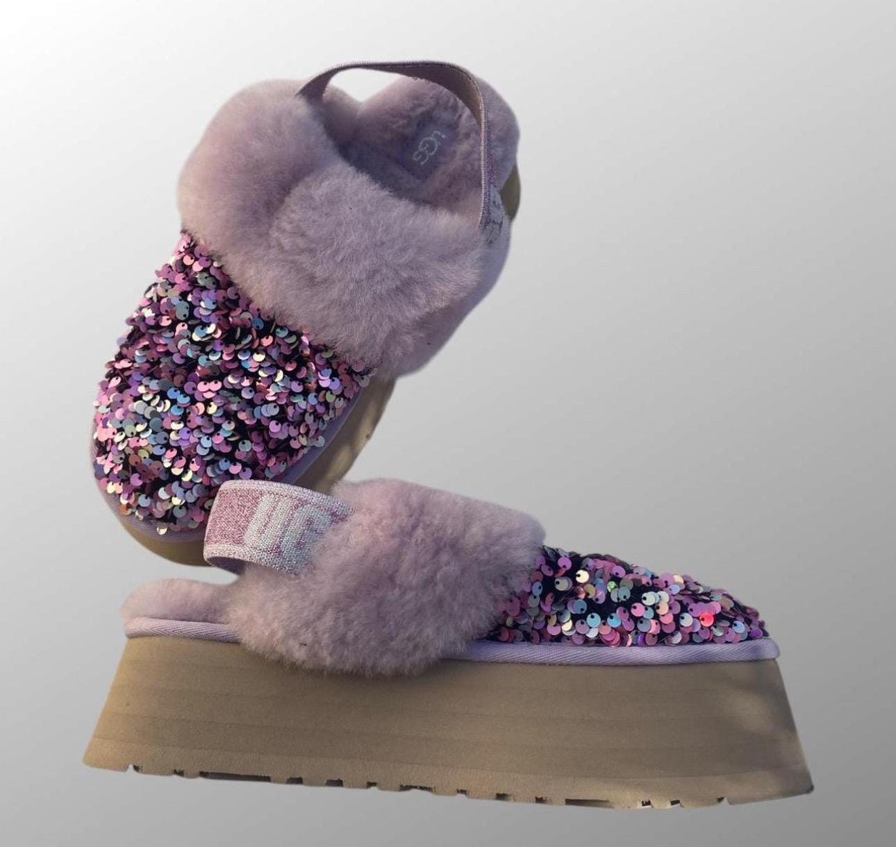 Purple Fluff Yeah Slide Glitter Custom Fuschia Ugg Slides UGG