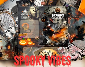 Vintage Halloween Junk Journal Pages, Horror Spooky printable,Ephemera, vintage haunted witch house scrapbook paper,paper ATC
