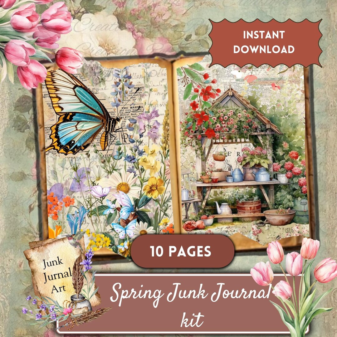 Spring Junk Journal Printable Kit – Vintage Butterfly Floral Pages ...