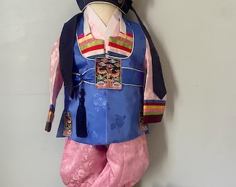 Alquiler de Hanbok para niño V / Traje de cumpleaños de 1er cumpleaños a rayas de colores / Hanbok coreano para bebé niño / Alquiler de ropa tradicional Doljanchi / Talla 2