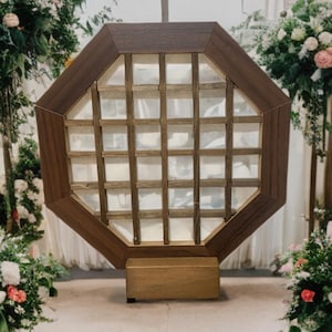 Octagon Hanji Window Frame with stand, Korean Traditional Wood Lattice Decor, Party Table Prop, Mini Wooden Frame, Korean Decoration