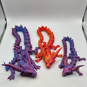 Articulated 3D Printed Dragon Toy with Egg – Flexi Dragon in 4 Sizes (Large to Mini)