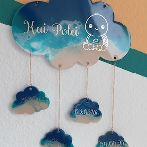 Personalisiertes Geschenk zur Geburt, Babywolke mit Geburtsdaten aus Epoxidharz, Geburtswolke, tolles Geschenk zur Geburt