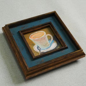 Peintures originales encadrées de café du matin, CoffeeStillLifeArt, peintures à l&#39;huile de café au lait, art mural cuisine, décorations murales de cuisine, cadeaux pour elle