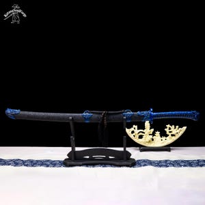 Handgjord blå drakekatana, 1060 kolstål, full tånge-displaysvärd bild 5