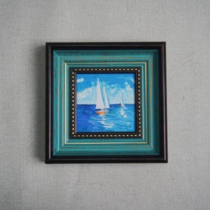 Original oil paintings of sailboats, Nautical wall art, Modern home decoration, Framed artworks, Gifts for friends