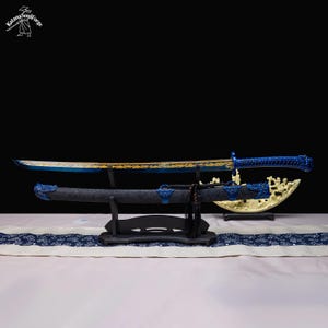 Handgjord blå drakekatana, 1060 kolstål, full tånge-displaysvärd bild 4
