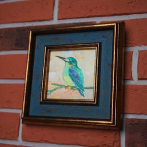Original Framed Wall Decoration Bird Oil Painting, A Home Gift For Nature lovers, Hand-Painted Bird Art, A Beautiful Gift For Her,4x4