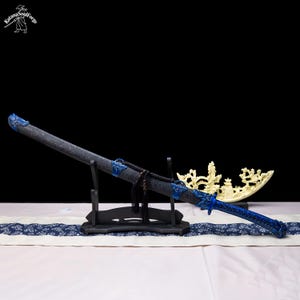 Handgjord blå drakekatana, 1060 kolstål, full tånge-displaysvärd bild 7