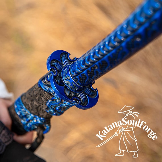 Handcrafted Blue Dragon Katana, 1060 Carbon Steel, Full Tang Display Sword