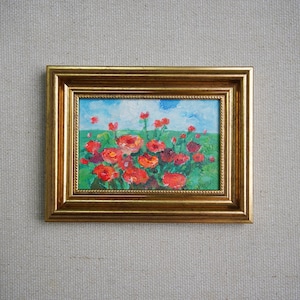 Canvas flower oil paintings, Original colored flower wall art, 4x6-inch original framed oil paintings, Living room wall decoration