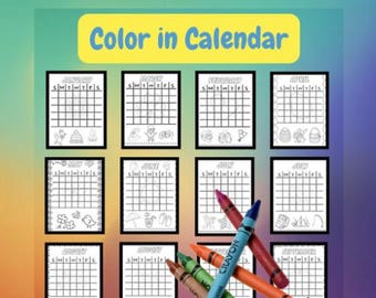 Color-In Calendar Pages for Kids 17 Reusable Monthly Themed Pages BUNDLE
