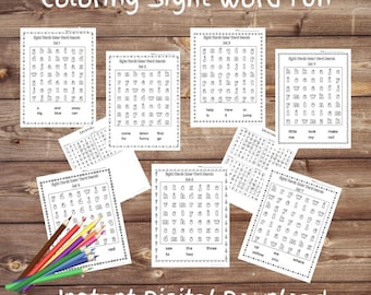 Kindergarten Sight Word Search Puzzles: Coloring Activity BUNDLE (Digital Download)