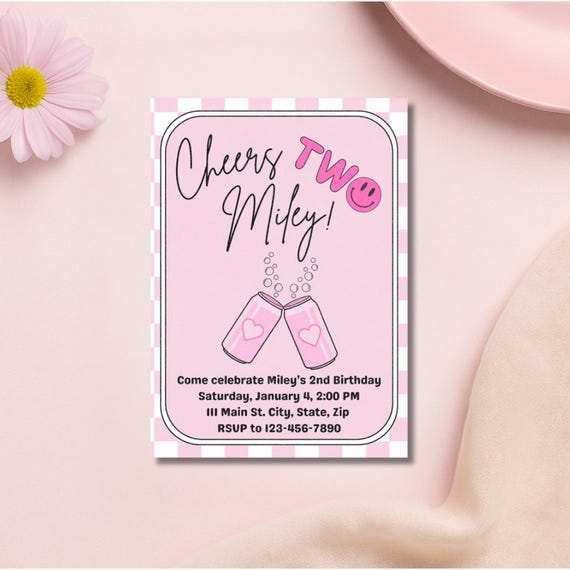 Cheers Two Invitation | Editable Canva Birthday Template | Instant Download | 2nd Birthday Digital Invite