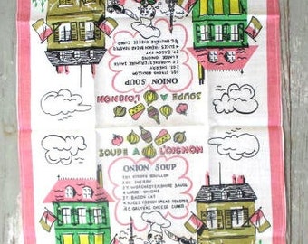 Vintage Tea Towel ~ Chief & French Onion Soup Recipe ~ Kitchen Towel ~ Dish Towel ~ New and Unused