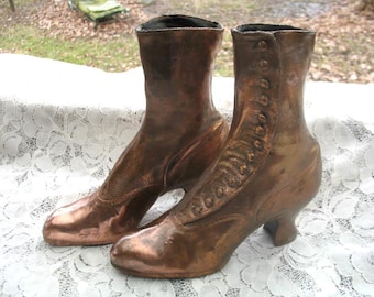 Antique ~  Bronzed Ladies Button Shoes