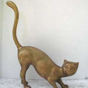 Vintage Brass Mid Century Modern Brass Cat Figurine ~ Vintage Home Decor ~ MCM Sleek Tall Cat